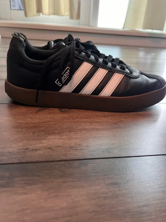 Adidas VL Court 3.0 Black Sneakers White Stripes and Brown Sole Women’s 10 - Picture 4 of 8
